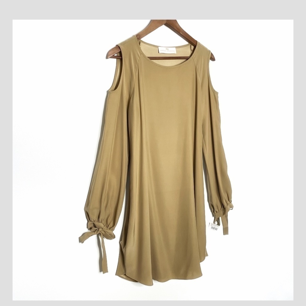 NWT Amanda Uprichard Shirt Dress Sullivan Silk Cold Shoulder Tunic Camel Small